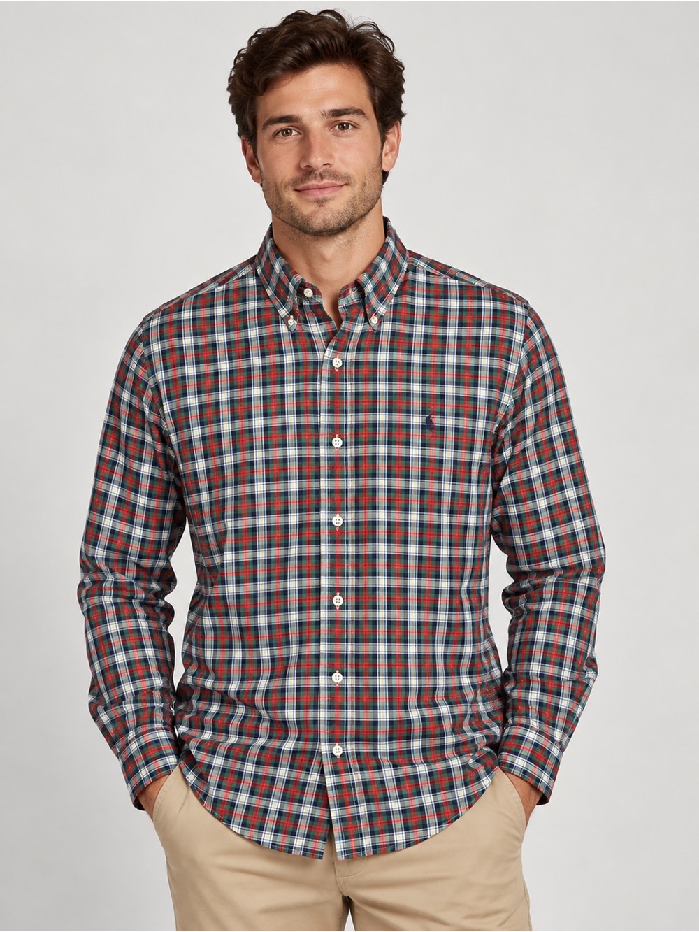 Ralph Lauren Plaid Button-Down Shirt in Red, Blue, and White
